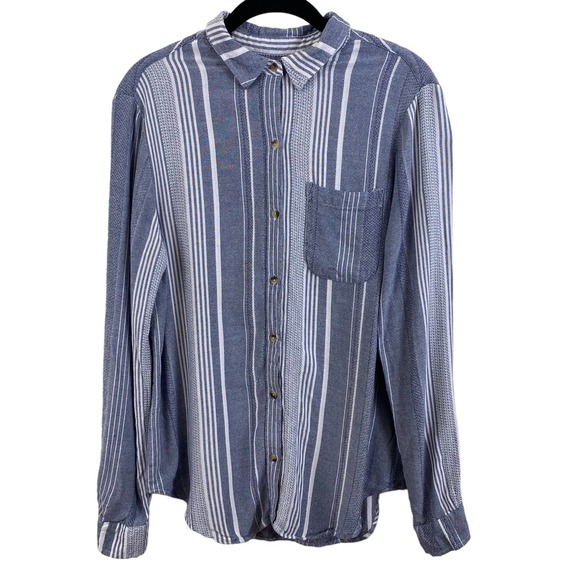 Maeve By Anthropologie Blue Stripe Boho Button Down Viscose Tunic - Picture 1 of 12